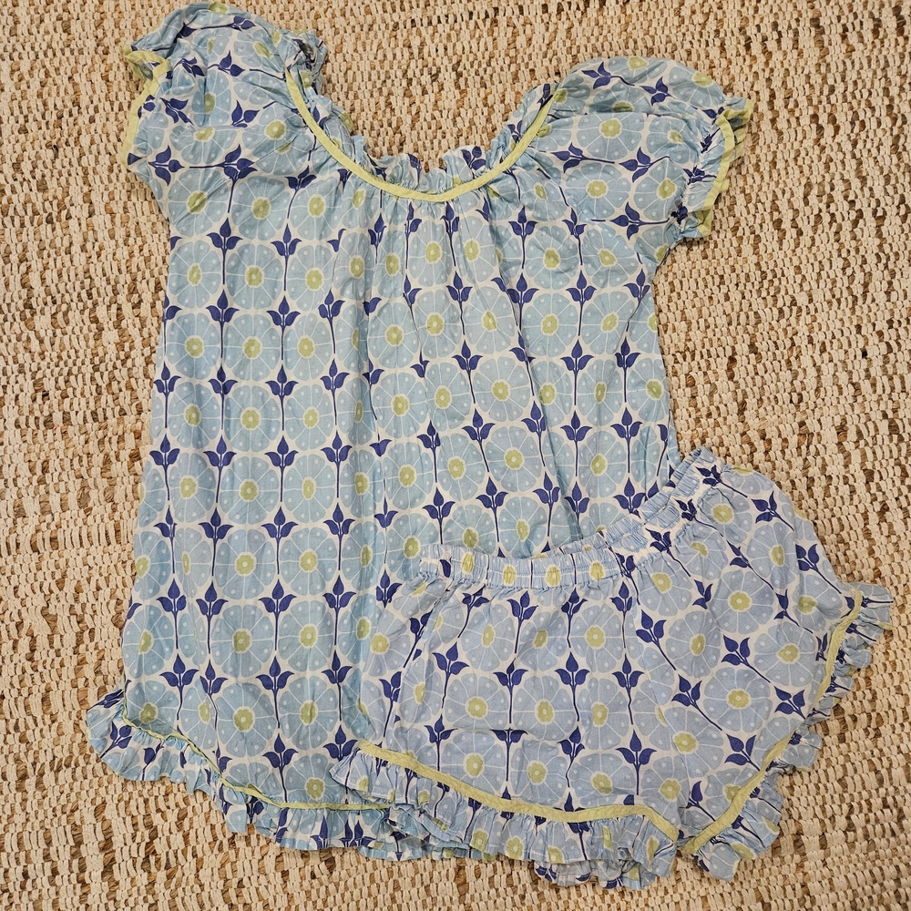Anthropologie ::Floral Blue and Yellow Ruffle Pajama Set